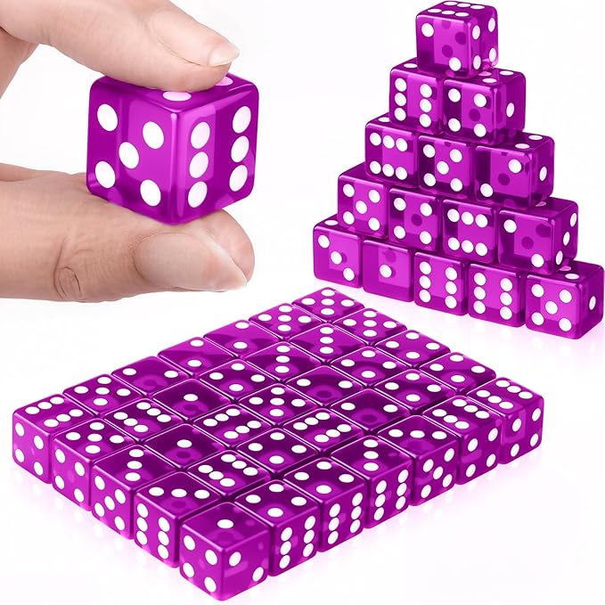 36 Piece 19 mm Casino Style Craps Dice Sets Acrylic and Translucent D6 Dice, Square W/Rounded Edge for Casino, Craps, Table Games and Board Games (Purple)