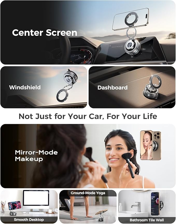 DIMONCOAT 2025 Upgraded Metal 360° Adjustable Vacuum Suction Cup Phone Mount [109LB Suction], Magnetic Phone Holder for Car, Foldable Portable iPhone Holder Magsafe Car Mount for iPhone 16 Pro Max
