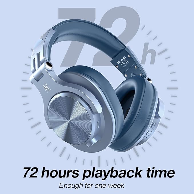 OneOdio A70 Bluetooth Over Ear Headphones, Wireless Headphones w/ 72H Playtime, Hi-Res, 3.5mm/6.35mm Wired Audio Jack for Studio Monitor & Mixing DJ Guitar AMP, Computer Laptop PC Tablet - Sky Blue