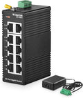 MokerLink 10 Port Gigabit Industrial DIN-Rail Ethernet Switch, Unmanaged IP40 Network Switch (-40 to 185°F), Mini Size, with Power Supply