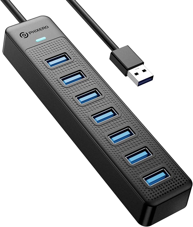PHIXERO 7 Port USB Hub 3.2 with 15CM Long Cable, Multiport Adapter and Splitter for PC, Compatible with All USB 3.0/2.0/1.1 Devices