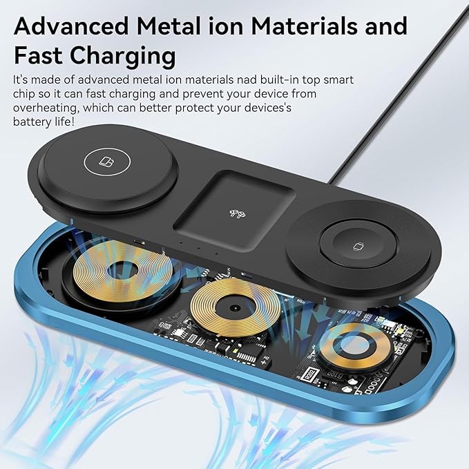 3 in 1 Fast Wireless Charger Stand for iPhone, Foldable Travel Charging Station for Magsafe for iPhone 17/Air/16/15/14/13/12 Series, Apple Watch Series, AirPods pro/2/3/4, Gifts for Women Men (Blue)