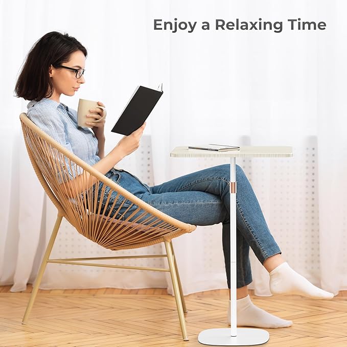 Portable Laptop Floor Stand, Bedside/Sofa Table with Height Adjustable 18''~48'', Sleek Wooden Lectern Standing Desk Mobile Podium for Home, Office, School, White