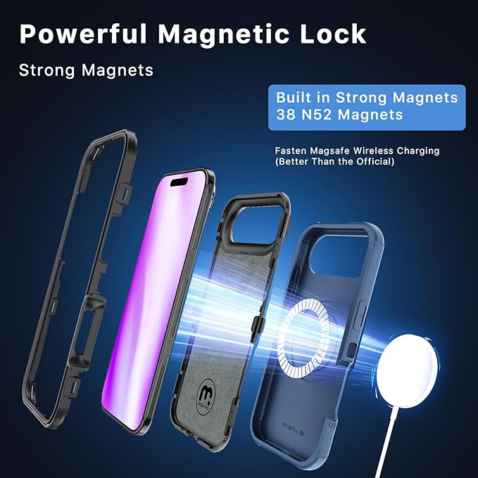 M MYBAT PRO for iPhone Air Case with Belt Clip Holster, [Compatible with Magsafe] w/Screen Protector, Anti-Drop, Shockproof, w 360°Rotating Kickstand, Heavy Duty Protection (Blue)