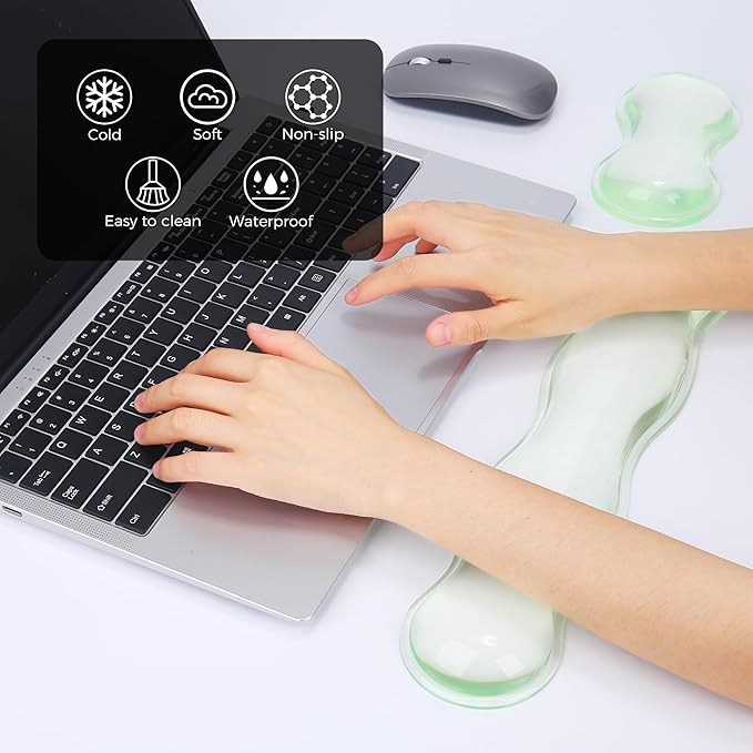 Gel Wrist Rest for Keyboard and Mouse, Wrist Rest for Keyboard, Mouse Wrist Support, Pain Relief, Cool Touch, Non-Skid, Keyboard and Mouse Wrist pad Set