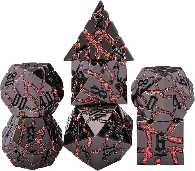 Crack Glitter Metal Dice,7pcs D&D Dice Set with Gift Box,RPG Polyhedral Stripe Dice for Dungeons and Dragons