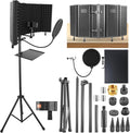 Studio Microphone Stand with Isolation Shield & Pop Filter,5-Sided Tri-Layer microphone isolation shield,Studio Boom Arm Tripod for Crystal Clear Recording,Podcasting,Streaming,Home Studio Equipment