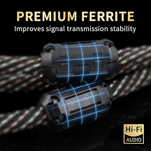 Audiophile HiFi Audio Cable–3.5mm to 3.5mm,6N OFC Core,24K Gold-Plated Plugs,with Nylon Braid,AUX Cable,Compatible with Phone,MP4,Speakers,Amplifiers,TV(3.28ft/1m)