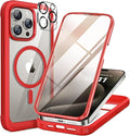 Miracase Magnetic for iPhone 15 Pro Max Case 6.7'' [Compatible with Magsafe] Full-Body Military Drop Proof for iPhone 15 ProMax Case with Built-in 9H Tempered Glass Screen Protector,Red