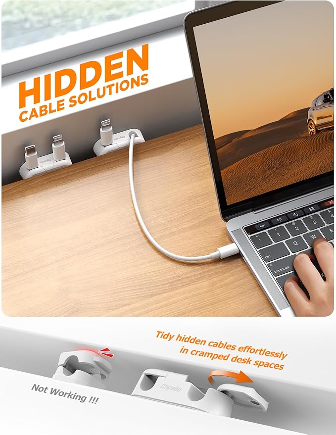 Magnetic Cable Clips - Chfeila 8Pack [Dual Slot] [360°Rotating & Twist-Lock] Cord Management, Adhesive Phone Charging Keeper, Wire Organizer Holder for Nightstand, Home Office Desk Accessories Decor