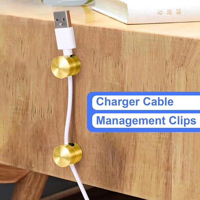 4 Sets Charger Holders for Cords, Gold Color Adjustable Cable Anchor Holders, Adhesive Metal Cord Clips, Cable Management Wire Organizers for Desk, Office, Nightstand