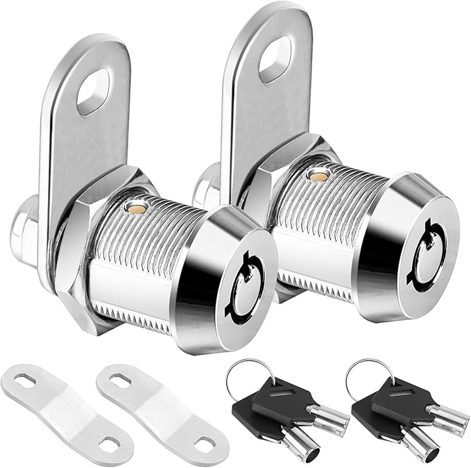 PTEROMY 2 Pack Cabinet Lock with Keys, 5/8'' Heavy Duty Tubular Cam Lock for RV Compartment Storage Locks, Full Set of RV Cam Locks (Chrome, 5/8'', 2 Pack)