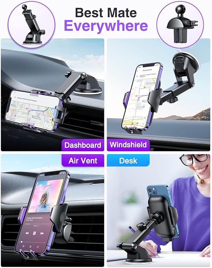 VANMASS Ultimate Car Phone Holder 2025【Military-Grade & Strongest Suction】 Phone Holder for Your Car【Patent & Safety Certs】 Windshield Dashboard Vent Cell Phone Car Mount for iPhone Samsung Android