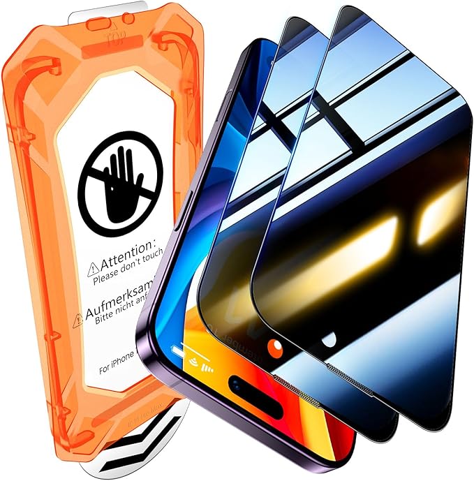 UniqueMe for iPhone 14 Pro Max Privacy Screen Protector - [Military Grade Shatterproof & 9H+ Hardness] Screen Protector 14 Pro Max Tempered Glass Full Coverage Protection, Easy to install, 2 Packs