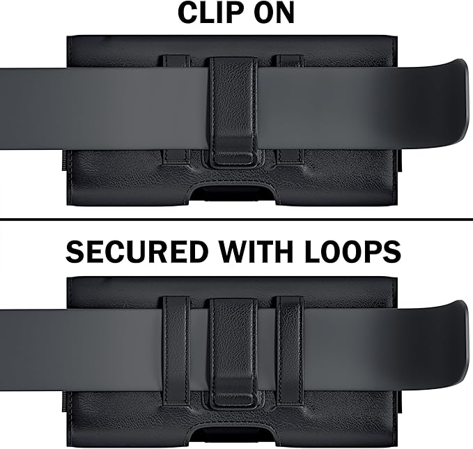 Holster for iPhone 16 16e Pro 15 14 13 12 11 10 XR Xs X, Samsung Galaxy S25 S24 S23 5G - Cell Phone Belt Holder Case with Clip - ID Card Magnetic Pouch - Black