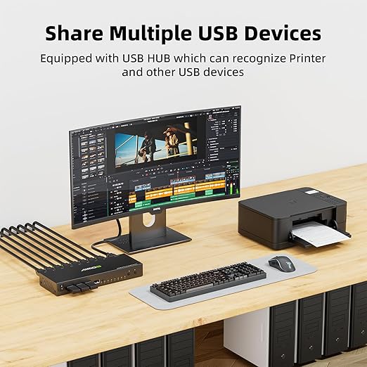 HDMI KVM Switch 1 Monitor 8 Computers 4K@30Hz, 8 Port HDMI KVM Switches for 8 Computers Share 1 Monitor Keyboard and Mouse, Support Hotkey Switch, Remote Control and 8 USB Cables Included