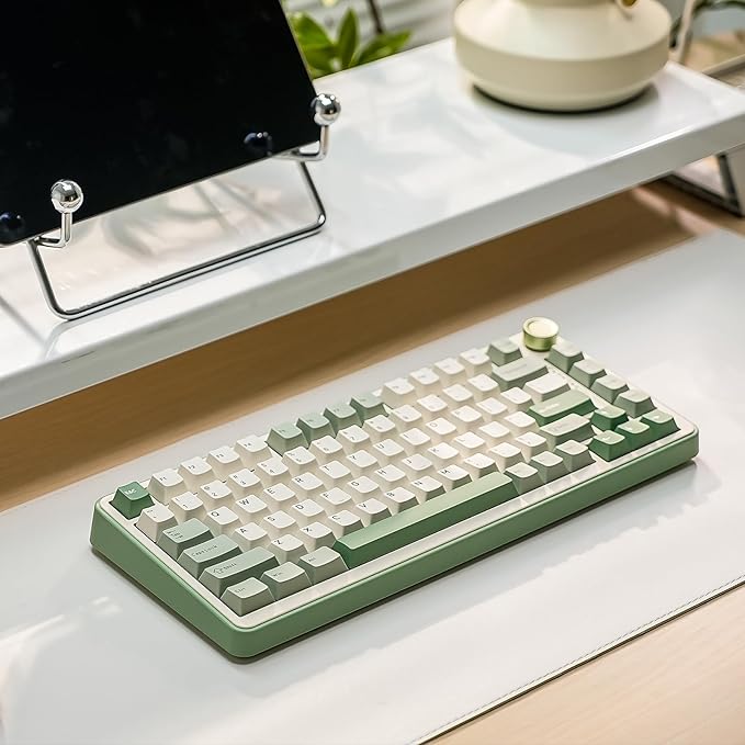 YUNZII B75 PRO Wireless Mechanical Keyboard,75% Layout with Knob,Hot Swap Gasket Structure,Creamy Pre-lubed Switches,RGB Backlit,Bluetooth/Type-C/2.4G for Win/Mac (Matcha Green, Milk Switch)