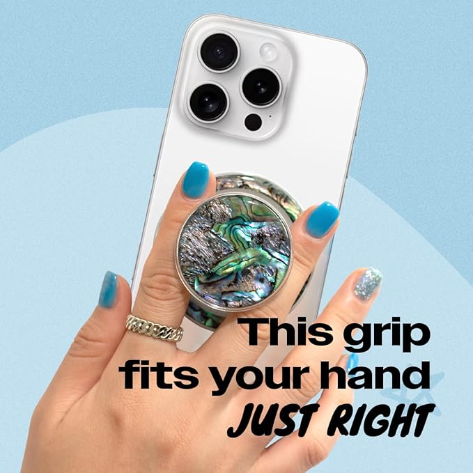 OnTheGrip Cute Natural Seashell Design Round Shape Collapsible Mobile Phone Grip Stand Holder for Smartphone Tablet Cell Phone Accessory (Black Fresh Water)