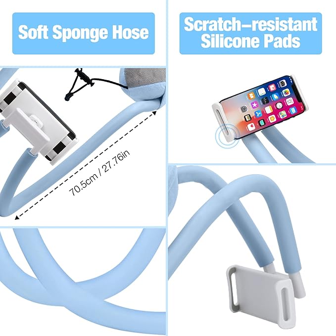 Moko Neck Phone Holder, Lazy Gooseneck Phone Pillow Holder Bracket,360°Rotation Universal Mobile Phone Tablet Stand for 4"-11" Devices, fits iPhone 12/12 Pro Max, Galaxy S21,iPad Air/Pro 11, Blue