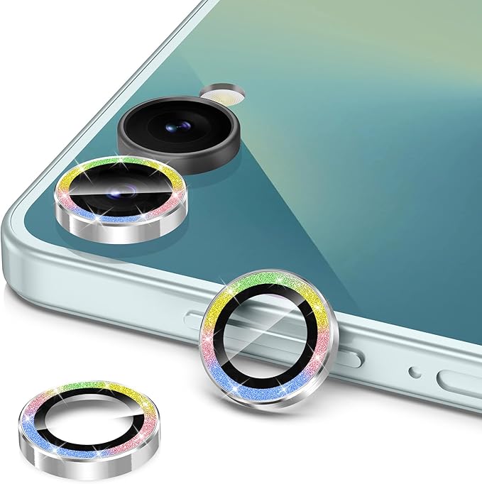 for Samsung Galaxy Z Flip 7 Camera Lens Protector, Individual Metal Ring Tempered Glass Lens Cover, [Strong Adsorption] Scratch Resistant Ultra-Thin HD Clear Lens Cover, 1 Set-Colorful Sparkly