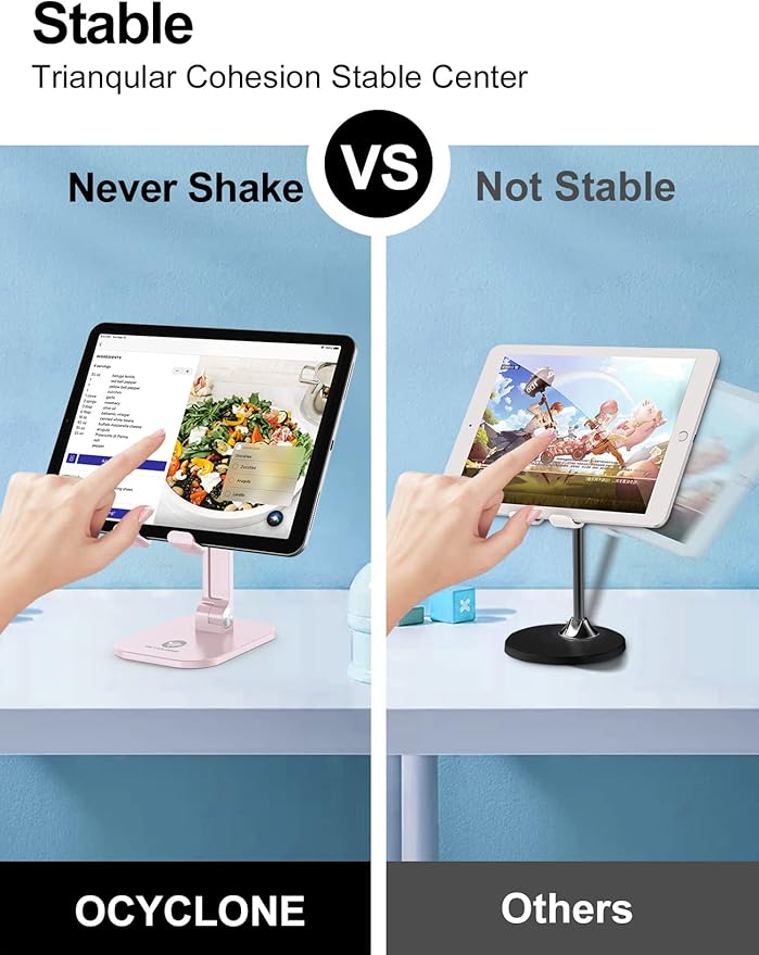 OCYCLONE Phone Stand, Adjustable Height and Angle Foldable Cell Phone Stand Holder for Desk, Taller iPhone Stand Compatible with 4.7"-13" Smartphones iPad Tablet, Pink