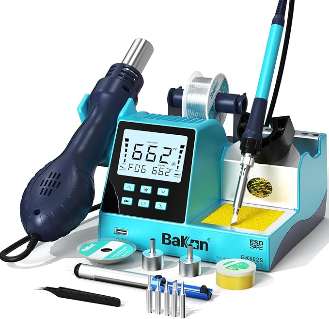 BK602S 2 in1 Soldering Iron Hot Air Rework Station,Digital Soldering Welding Iron Kit for Electronic DIY Circuit Work, Rapid Heat up Solder Station,Auto Sleep,ºC/ºF Conversion