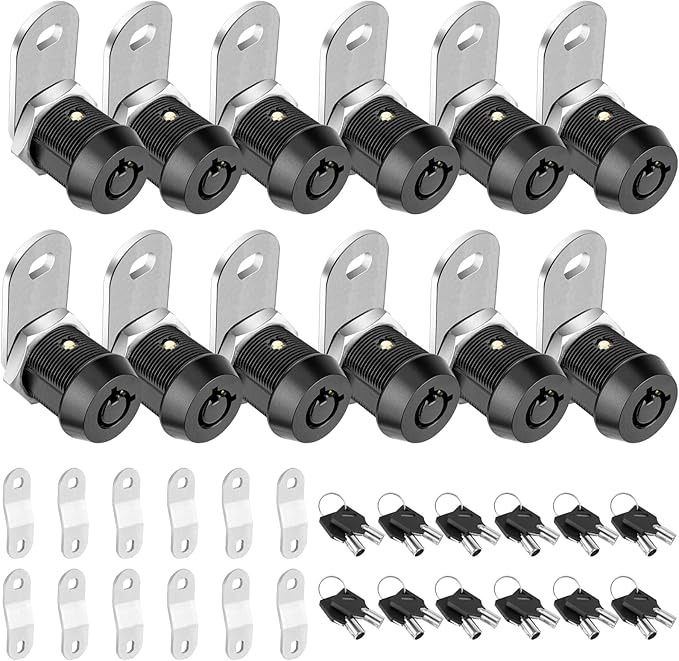 PTEROMY 12 Pack Cabinet Lock with Keys, 5/8'' Heavy Duty Tubular Cam Lock for RV Compartment Storage Locks, Full Set of RV Cam Locks (Black, 5/8'', 12 Pack)