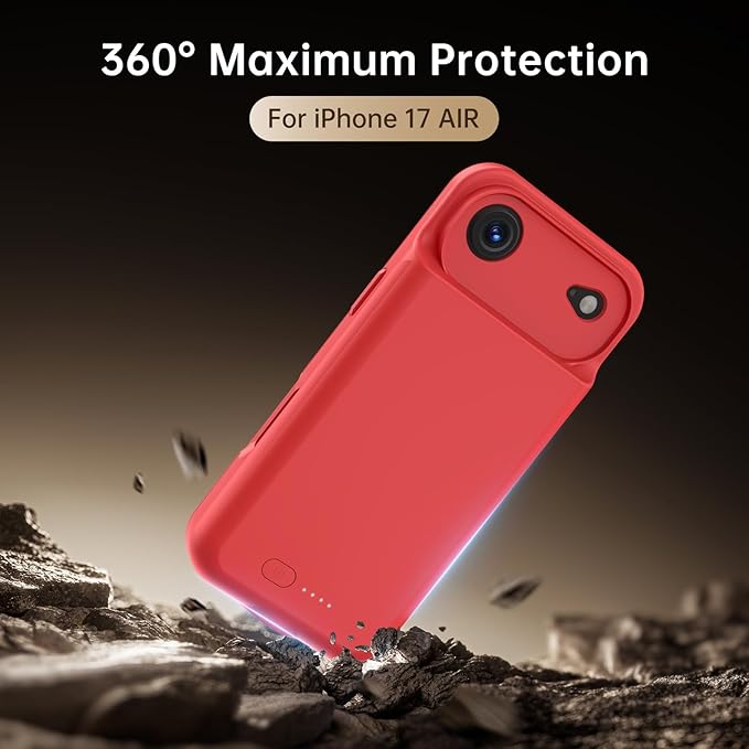 GIN FOXI Battery Case for iPhone 17 AIR, Charging Case Charger 8500mAh Ultra-Slim Lightweight Powerful Battery Pack 15W Fast Rechargeable Anti-Fall TPU Juice Box for iPhone 17 AIR (6.5") Red