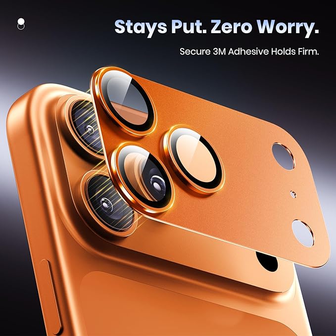 Hoerrye for iPhone 17 Pro Camera Lens Protector - [12FT Shatterproof Military Grade] [Strong Adsorption] Top 9H+ Tempered Glass Camera Screen Full Protective Cover Case Friendly,Cosmic Orange
