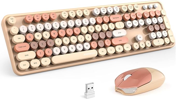KNOWSQT Wireless Keyboard and Mouse Combo - MilkTea Colorful 2.4G Typewriter Full-Size Cute Keyboards - USB Receiver Plug and Play, for Computer, PC, Laptop, Desktop, Windows