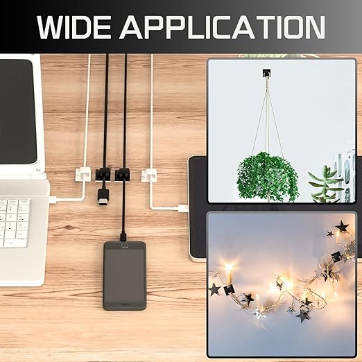 100PCS Cable Clips, Adhesive Wire Clips Strong Cord Clips Wire Holders, Cable Management Clips for Desk, Wall, Car, TV, Ethernet Cable (White, Small)