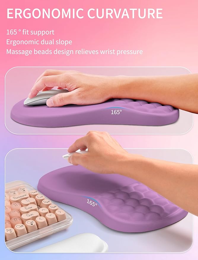 Hokafenle 2in1 Combination, Wave Keyboard Wrist Rest and Ergonomic Curvature Mouse Pad Wrist Support for Relieve Wrist Pain, Filled with Soft Cushion Memory Foam, Purple Lilac