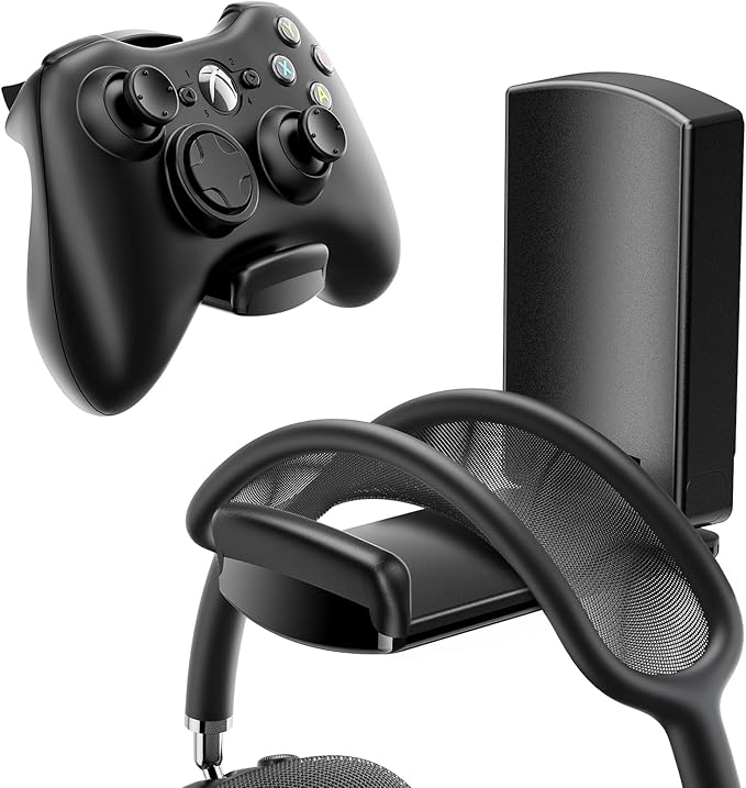 Sticky Headphone Stand Controller Holder - EURPMASK Upgraded Adhesive Gaming Headset Hook, Headphone Holder for Desk with Soft Rubber Pads, Universal PC Gaming Accessory Controller Headset Stand,Black