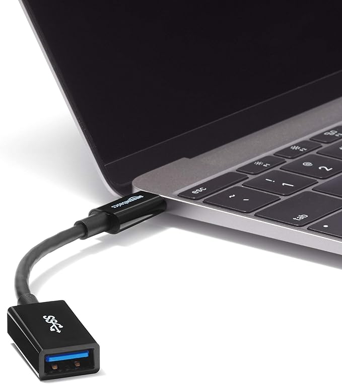 Amazon Basics USB 3.1 USB-C to USB-A Female Adapter Cable Converter, 5Gbps High-Speed, USB-IF Certified, for Laptops, Tablets, Phones (iPhone 16/15), Black