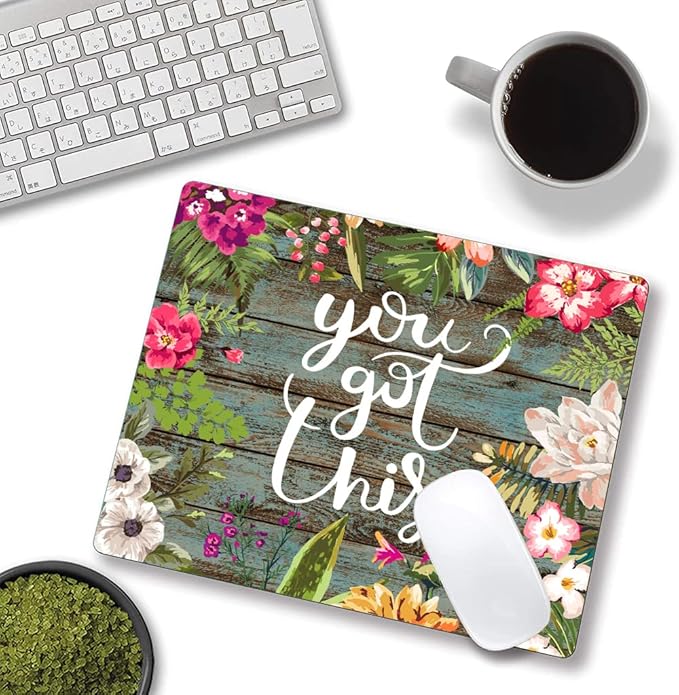 Mouse Pad, Floral Inspirational Quote Mousepad, Square Waterproof Pad Non-Slip Rubber Base MousePads for Office Laptop, 9.5inchx7.9inchx0.12inch Inch (Motiavation You Got This)