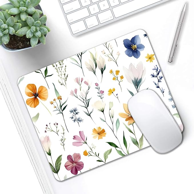 Mouse Pad, Cute Wildflowers Flowers Mouse Pads for Desk, 9.5" x 7.9" Non-Slip Rubber Base Computer Mousepad with Women, Portable Square Design for Wireless Mouse and Pad Laptop Office & Travel