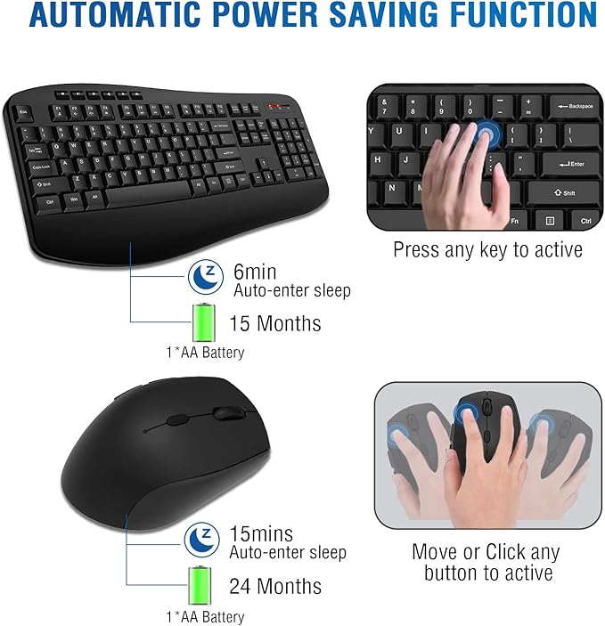 Wireless Keyboard Mouse Combo, EDJO 2.4G Full-Sized Large Wireless Keyboard with Comfortable Palm Rest and Optical Wireless Mouse for Windows, Mac OS PC/Desktops/Computer/Laptops