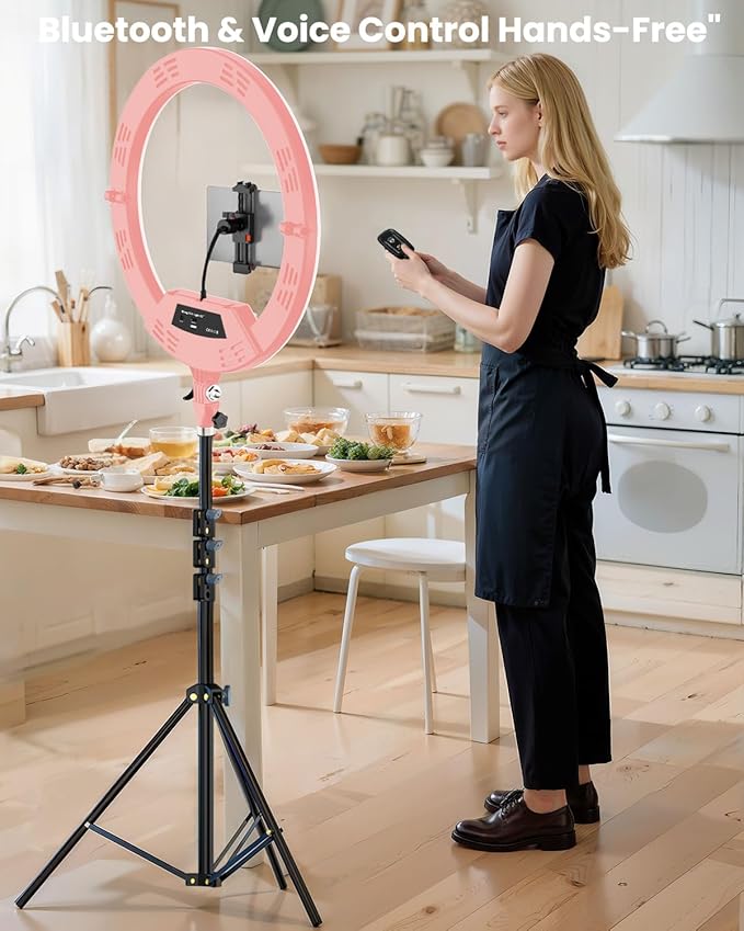 22" Large Ring Light with Stand,Foldable LED Big Ring Light Tripod for iPhone Phone Ipad, 75" Tall Tripod Touch Screen,Wireless Remote for Live Stream,YouTube,TikTok Video Shooting Pink