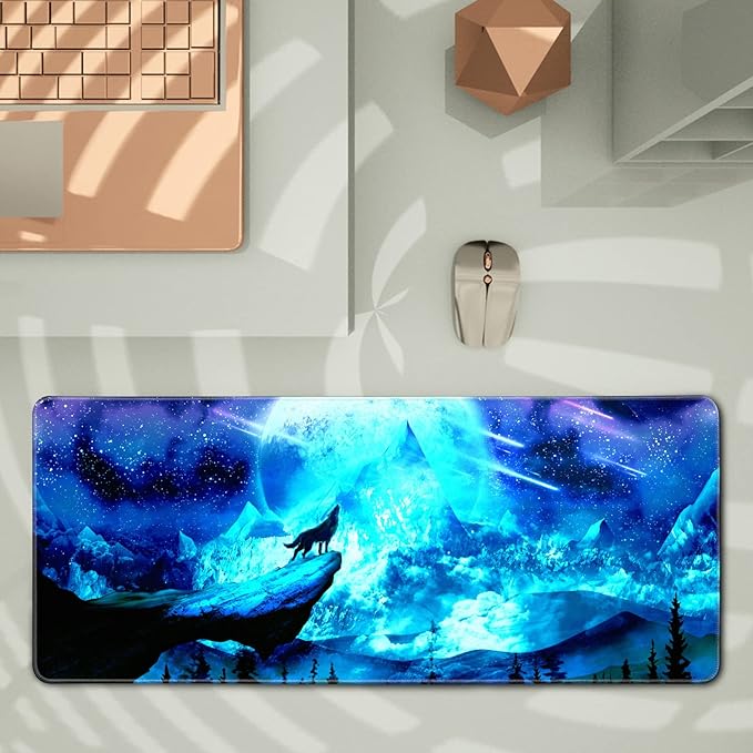 Gaming Mouse Pad Anime Mousepad Large Extended Wolves Gaming Mouse Mat with Stitched Edges Wolf Office Decor with Non-Slip Rubber Base Desk Mat for Work Gaming Office Home 31.5'' X 11.8'' Inch