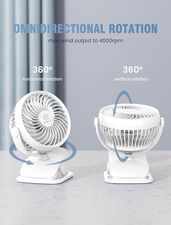 Shinebella AA Battery Powered Clip on Fan with 4-Speed, 5’’ Small Desk Fan with Aroma Function, USB Powered, 360°Rotation, Ultra Quiet, for Golf Cart, Stroller, Bedroom,Car(Batteries Not Included)