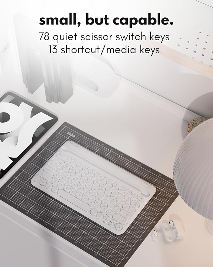 Macally Bluetooth Keyboard for Tablet | Wireless Keyboard for iPad mini/Air/Mini, iPhone (Multi-Device, Built-in Stand, Rechargeable) Easy to Use and Cute Portable - White