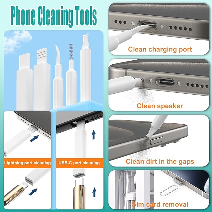 VICHYIE Keyboard Cleaning Kit with Brush, Computer Laptop Cleaner Kit, Phone Cleaning Tool, Multi-Function Cleaner Kit for Earbuds, Cellphones, PC, Screens, Camera Lens, Electronics Devices (White)