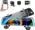 4 Channel Mirror Dash Cam, 360 Dash Camera FHD 1080P Front and Rear 12'' Full Touch Screen, Built-in WiFi, GPS, Parking Monitor, IR Night Vision with Free 128G Card