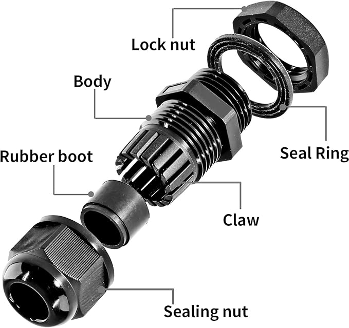 10 Pcs 3/4" NPT Nylon Cable Glands, IP68 Waterproof Adjustable Cord Grip Cable Connector Strain Relief Wire Protectors for 13-18mm Cable Diameter, Black