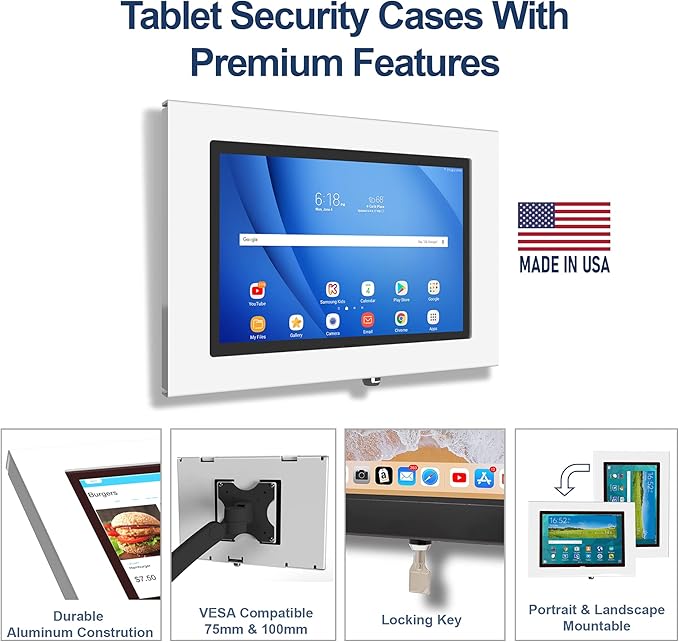 TABcare Locking Anti-Theft Metal Case for Samsung Galaxy TAB A 10.1 2016 Tablet for Kiosk, POS, Store, Show Display, Time Clock (TAB A 10.1 SM-T580, White)