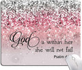 Mouse Pad, Bible Verse Pink Sparkles Glitter Mouse pad, Square Waterproof Mouse Pad Non-Slip Rubber Base MousePads for Office Laptop, (Psalm 46:5 God is Within Her,She Will not Fall)