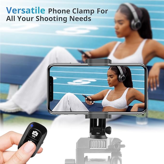 UBeesize Cell Phone Tripod Mount with Wireless Remote, Selfie Stick Monopod Head and Tripod Adapter Stand Holder Compatible with Phone Android and All Phones White