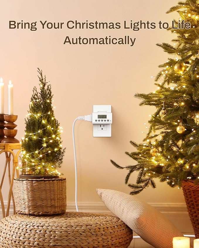 BN-LINK Digital Timer Outlet Indoor,24 Hour Light Timer Easy Programmable,Mini 2 Prong Plug in Timers for Electrical Outlets,Lamps,Fans,2 On/Off Programs,2 Pack,15A/1875W