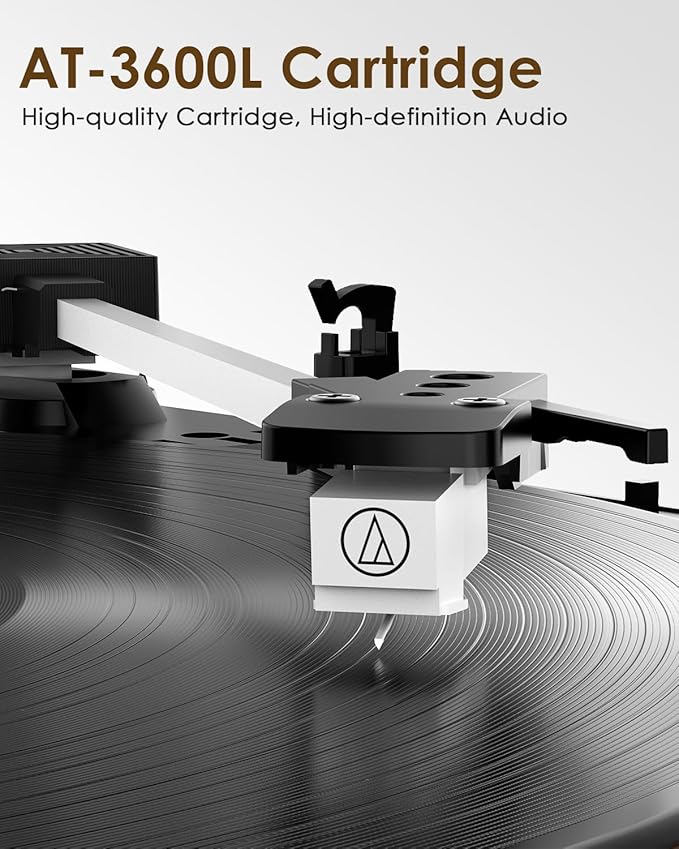 Vinyl Record Player with Dual Stereo Speakers, Belt Drive Turntable with Bluetooth Input 3 Speed Playback AT-3600L Cartridge RCA Out Vintage Turntable