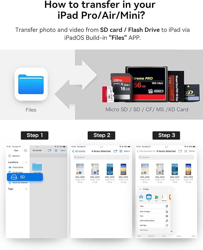 USB-A and USB-C to SD Card Reader, Trail Camera Card Adapter with SD MicroSD CF Compact Flash Memory Stick XD Picture 5 Slots for iPhone 15 16 iPad Mac MacBook Pro/Air Laptop Pc